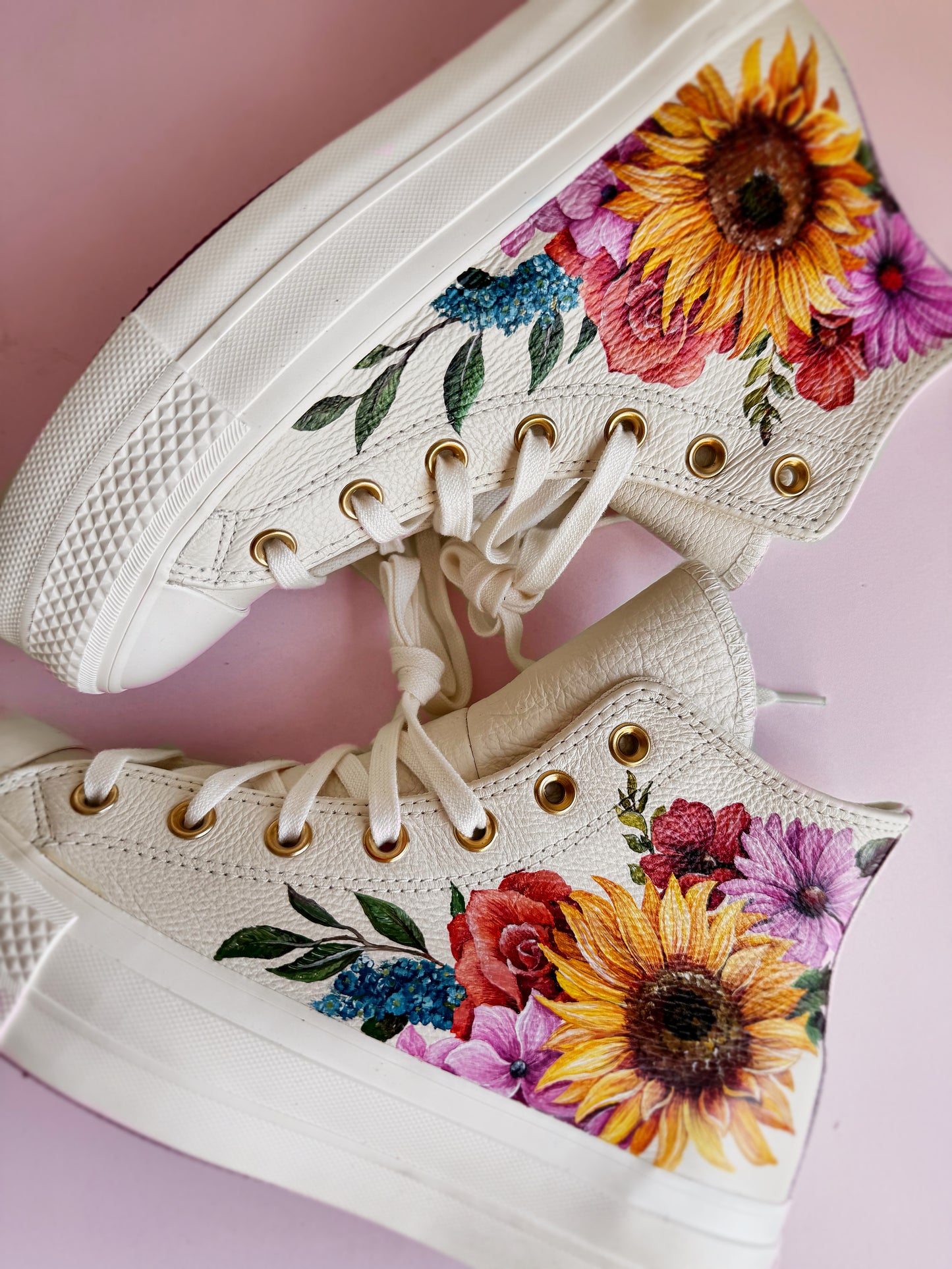 Hand Painted Converse, Wedding Converse, Sunflowers and Wildflowers Design