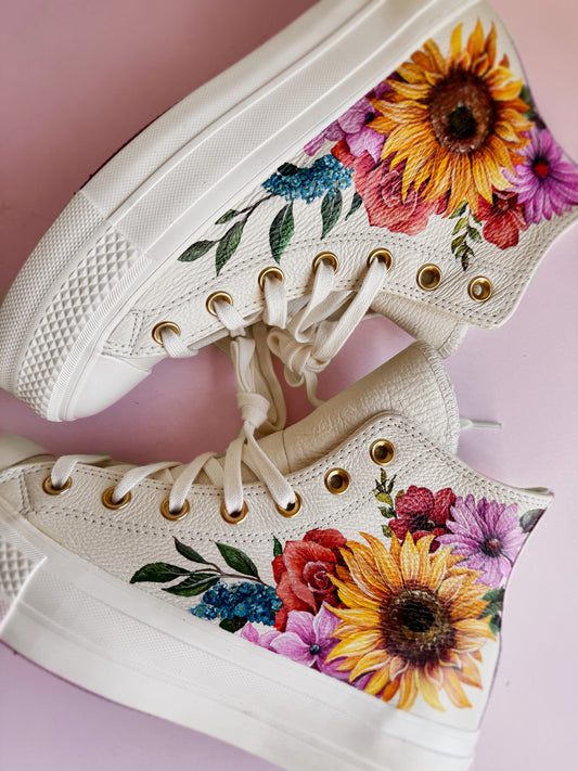 Hand Painted Converse, Wedding Converse, Sunflowers and Wildflowers Design