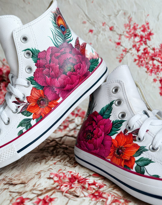 Hand Painted Converse, Wedding Converse, Autumnal Peony Design