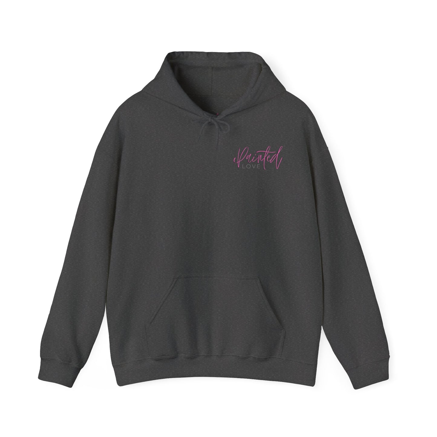 Unisex Hoodie with Skull, Moth Wings, and Tattoo Style Flowers, Painted Love Customs Logo