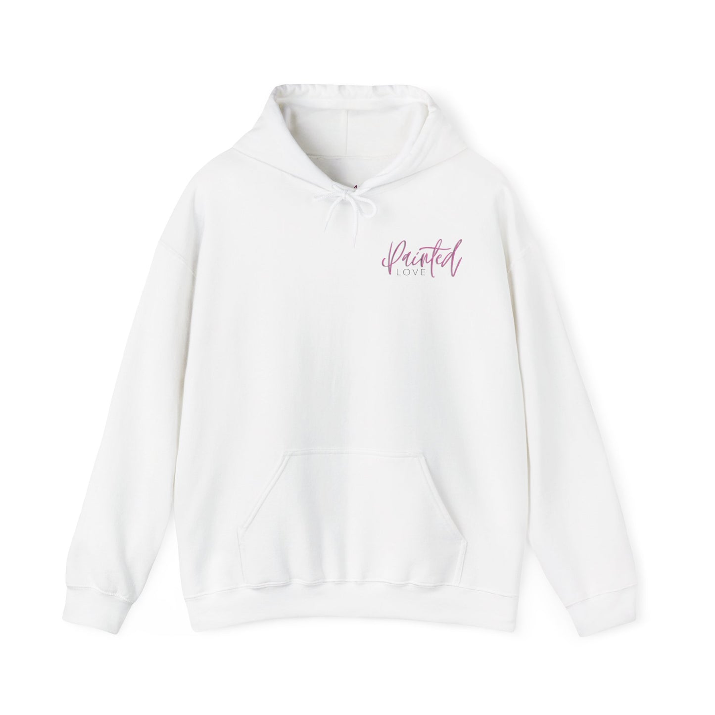 Unisex Hoodie with Skull, Moth Wings, and Tattoo Style Flowers, Painted Love Customs Logo