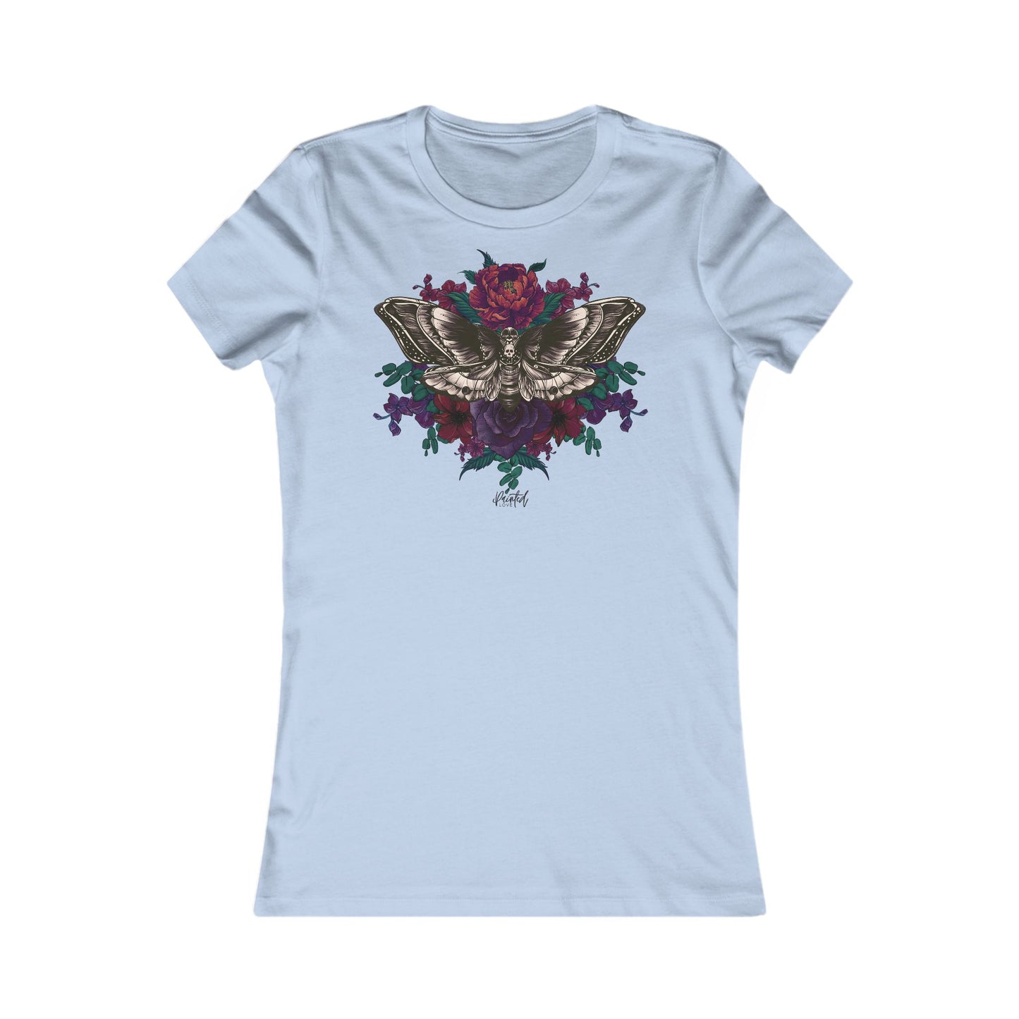 Women's Fitted Tee, Deaths Head Moth and Flowers