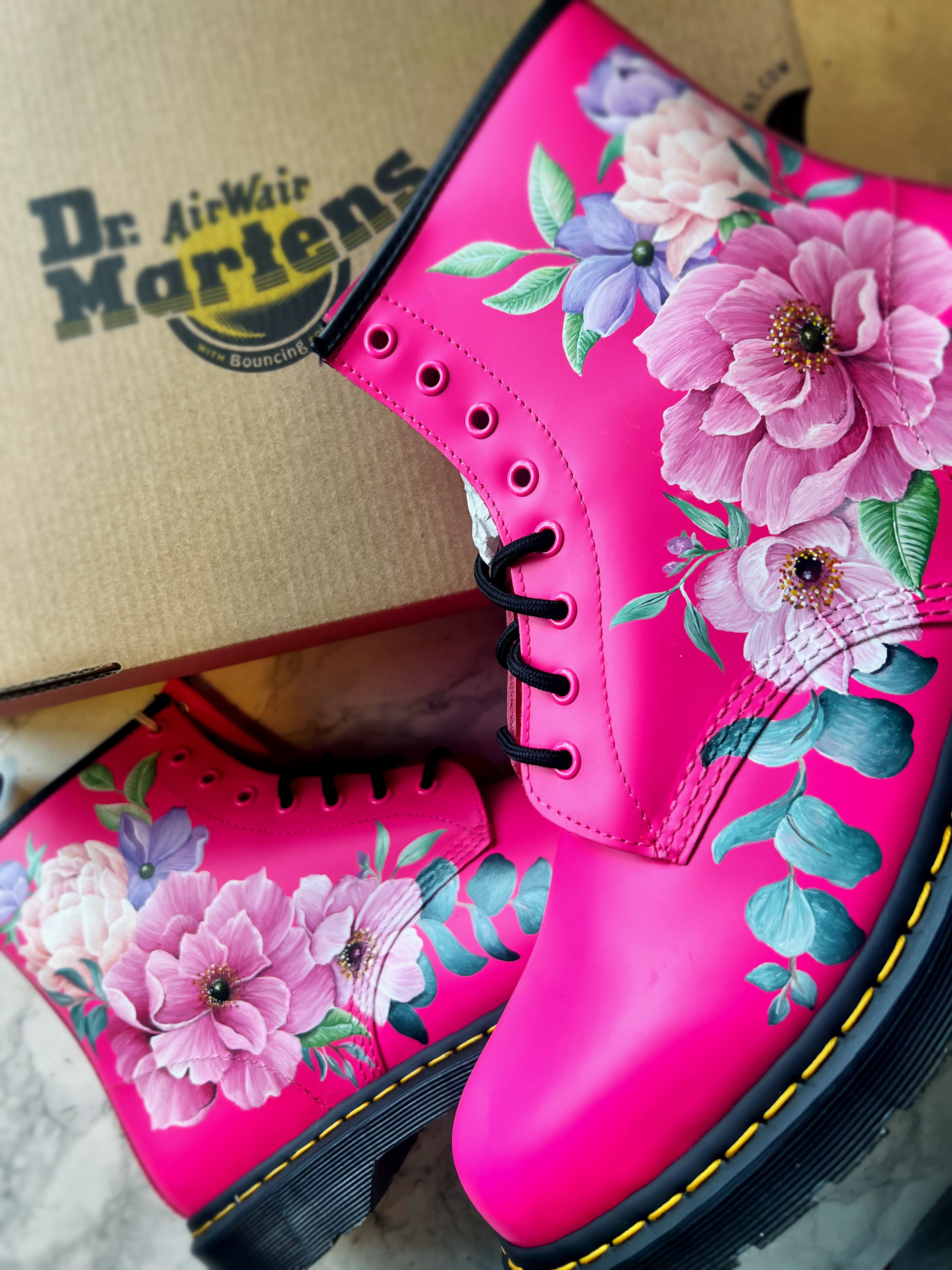 Pink floral doc martens online