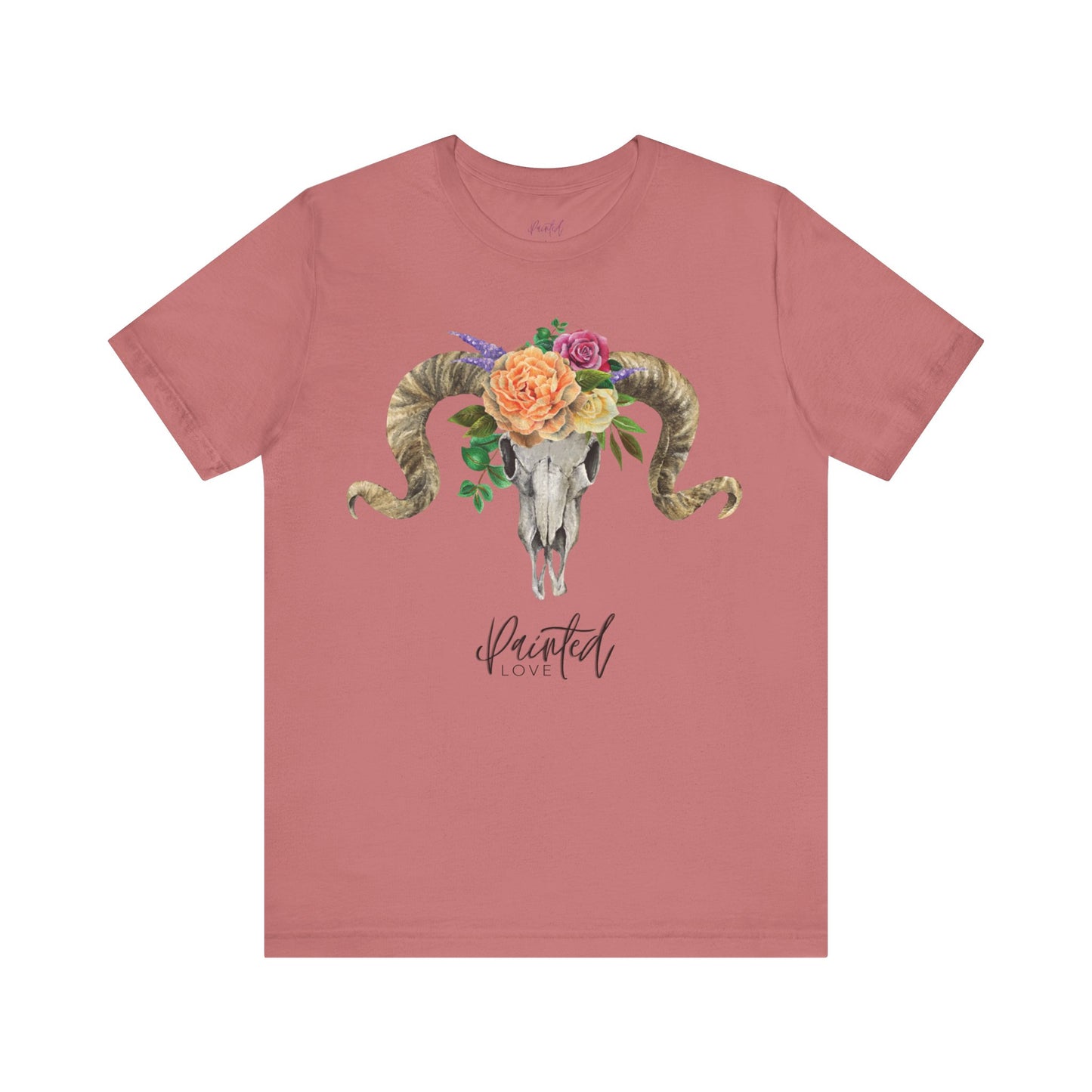 Ram Skull and flowers Unisex Tee, Peach Flowers