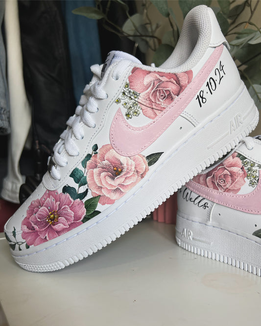 Hand Painted Air Forces, Wedding Trainers, Peonies and Roses
