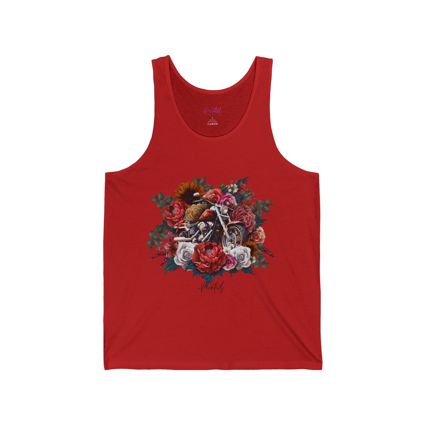 Tank Top with Motorcycle and Flowers Design