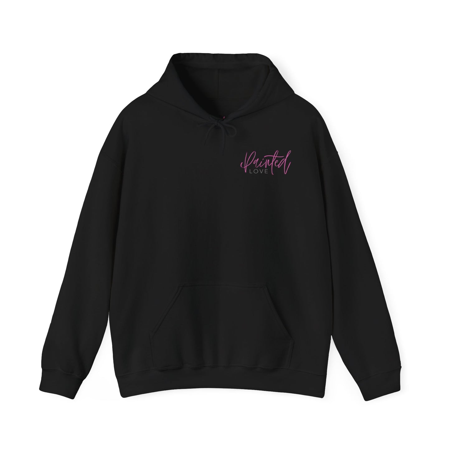Unisex Hoodie with Skull, Moth Wings, and Tattoo Style Flowers, Painted Love Customs Logo