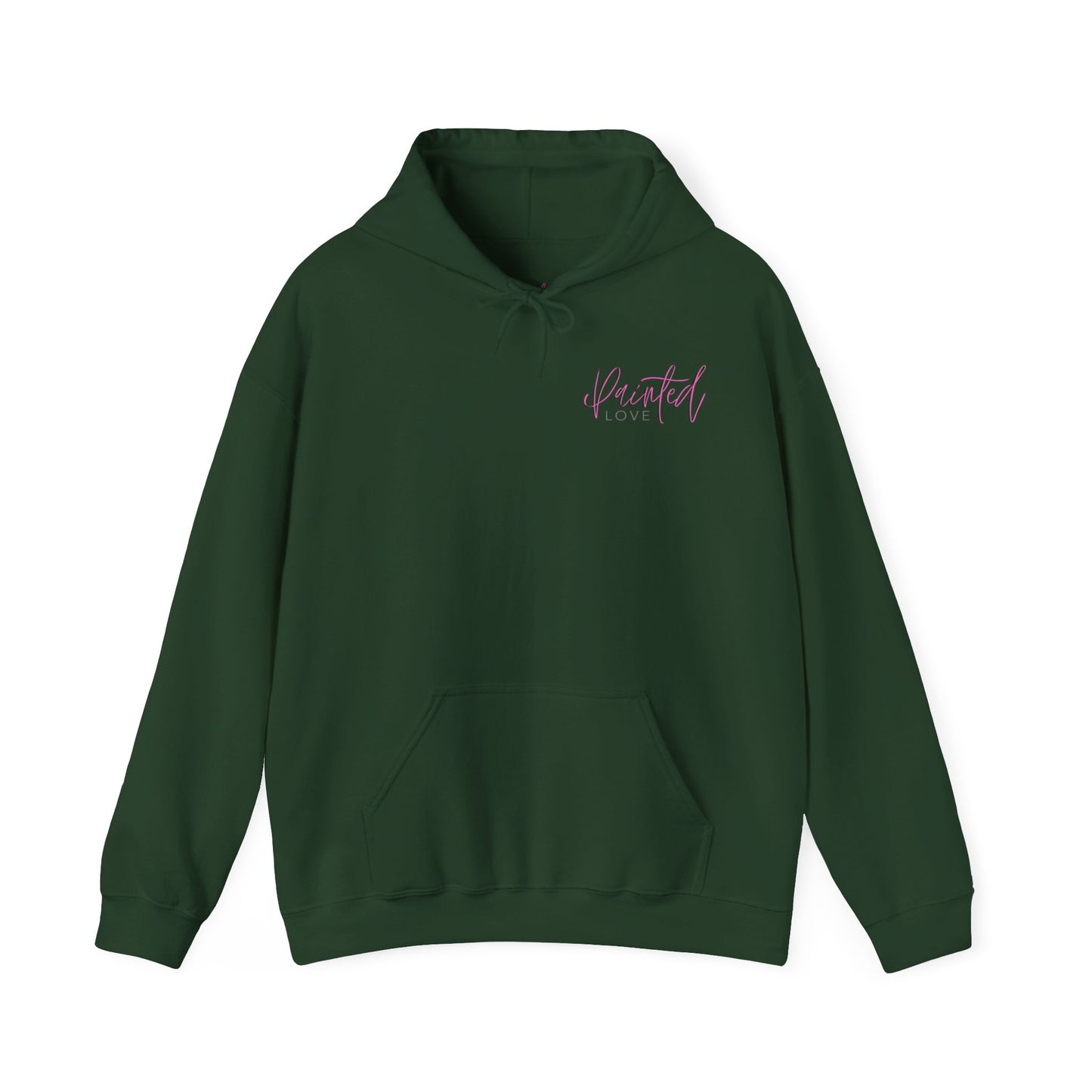 Unisex Hoodie with Skull, Moth Wings, and Tattoo Style Flowers, Painted Love Customs Logo