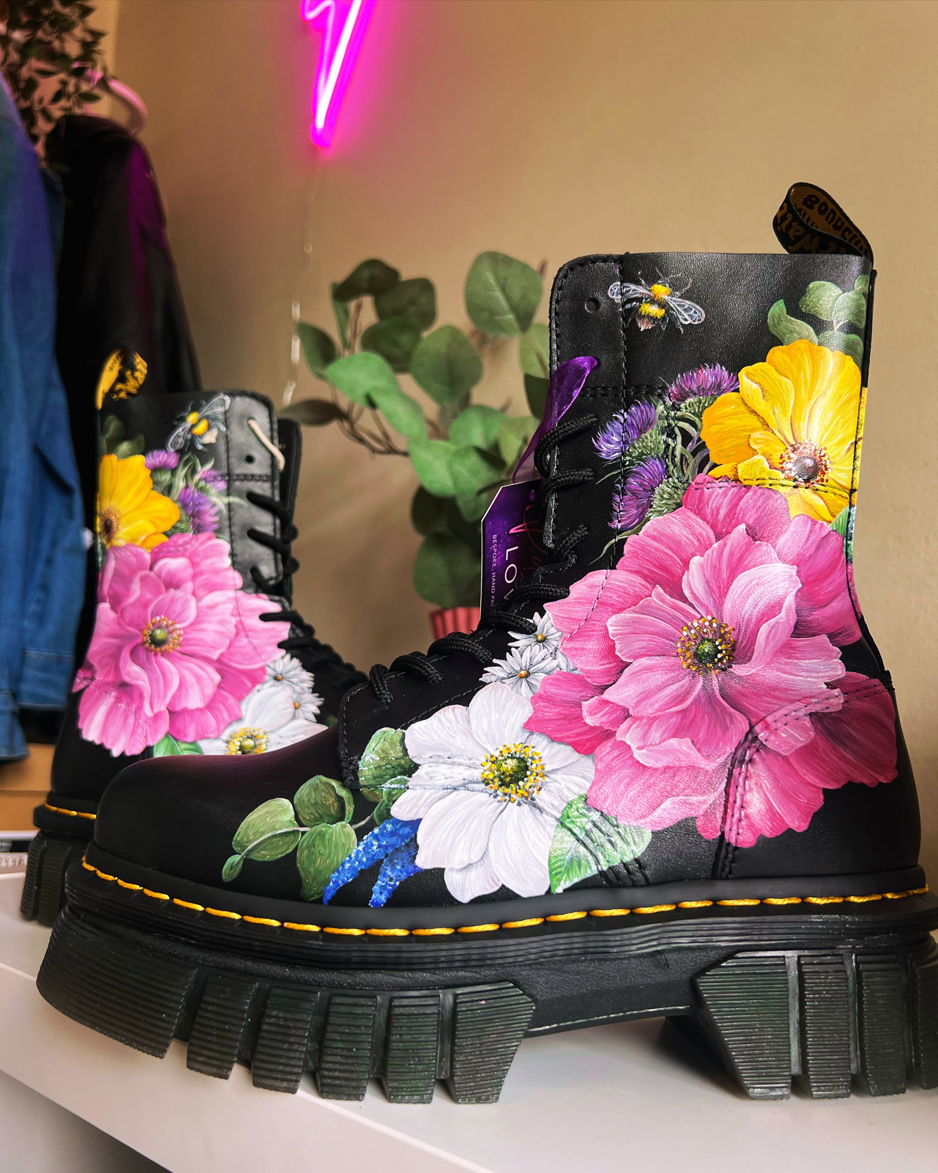 Floral Doc Martens Lavender Custom Hand Painted Dr Martens
