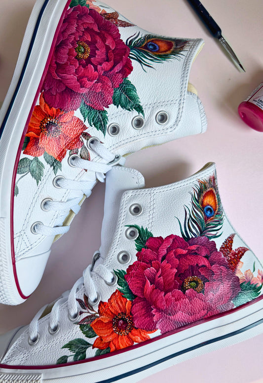 Hand Painted Converse, Wedding Converse, Autumnal Peony Design