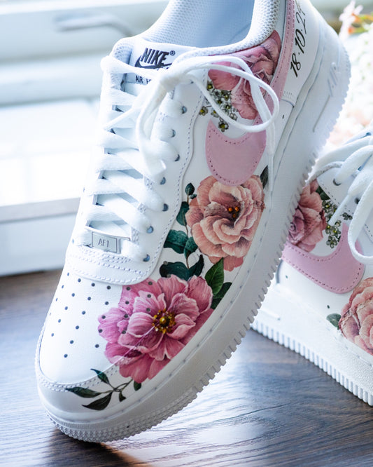 Hand Painted Air Forces, Wedding Trainers, Peonies and Roses
