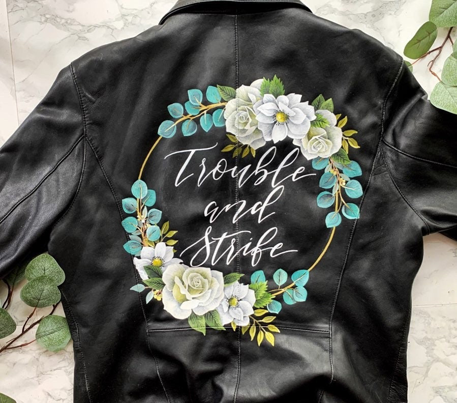 Hand Painted Leather Jacket. Personalised Leather Jacket. Painting only