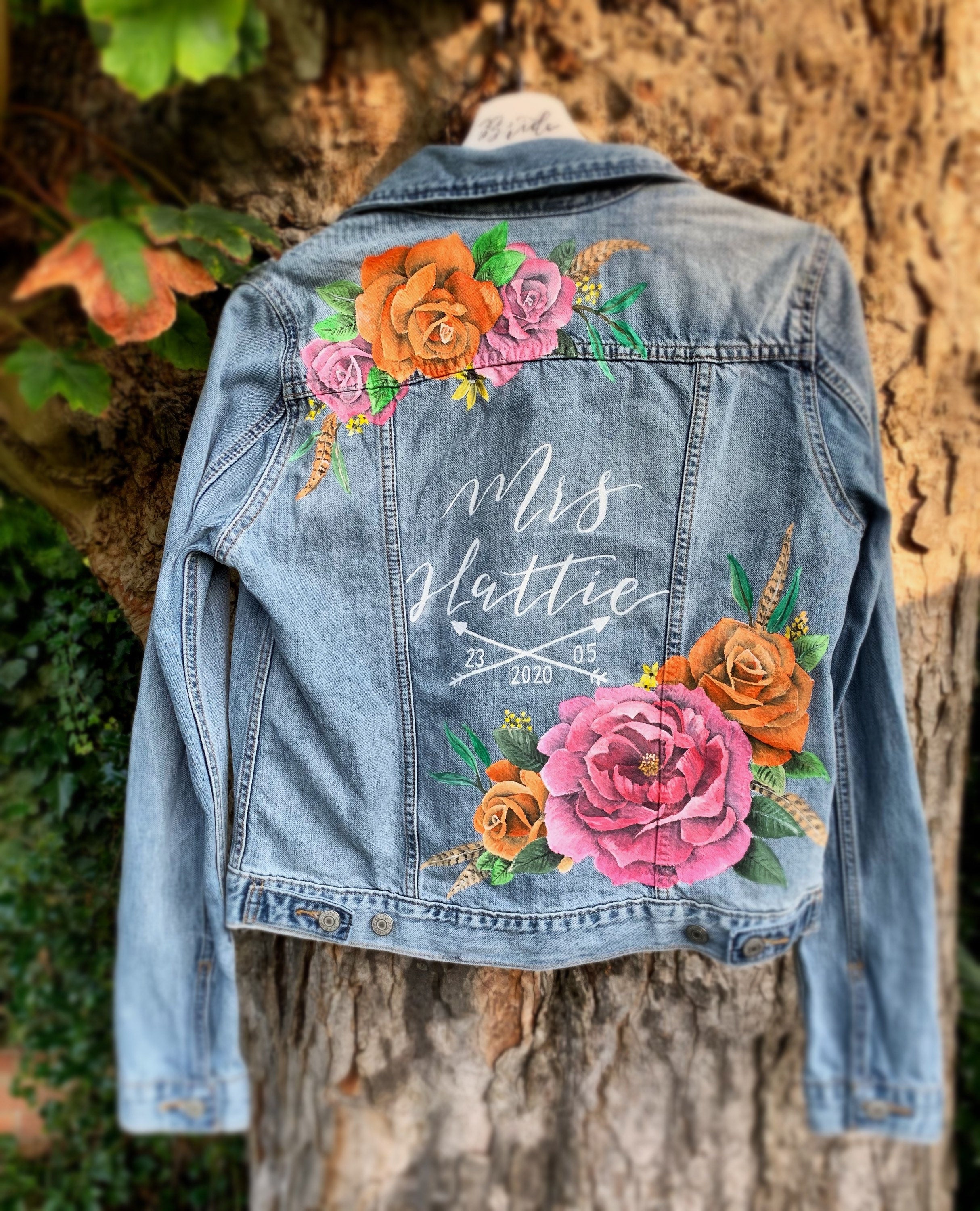 Hand Painted Denim Jacket. Personalised Denim Jacket. Painting Only Leather/Faux Leather