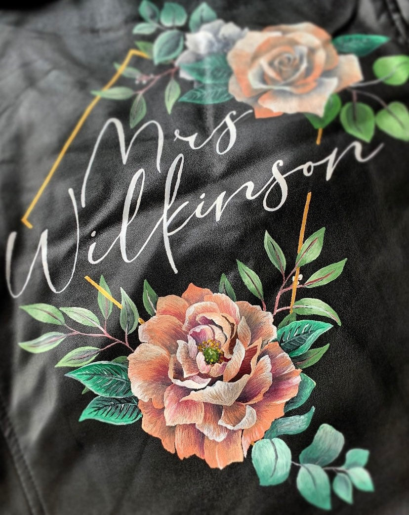 Hand Painted Leather Jacket. Personalised Leather Jacket. Painting only