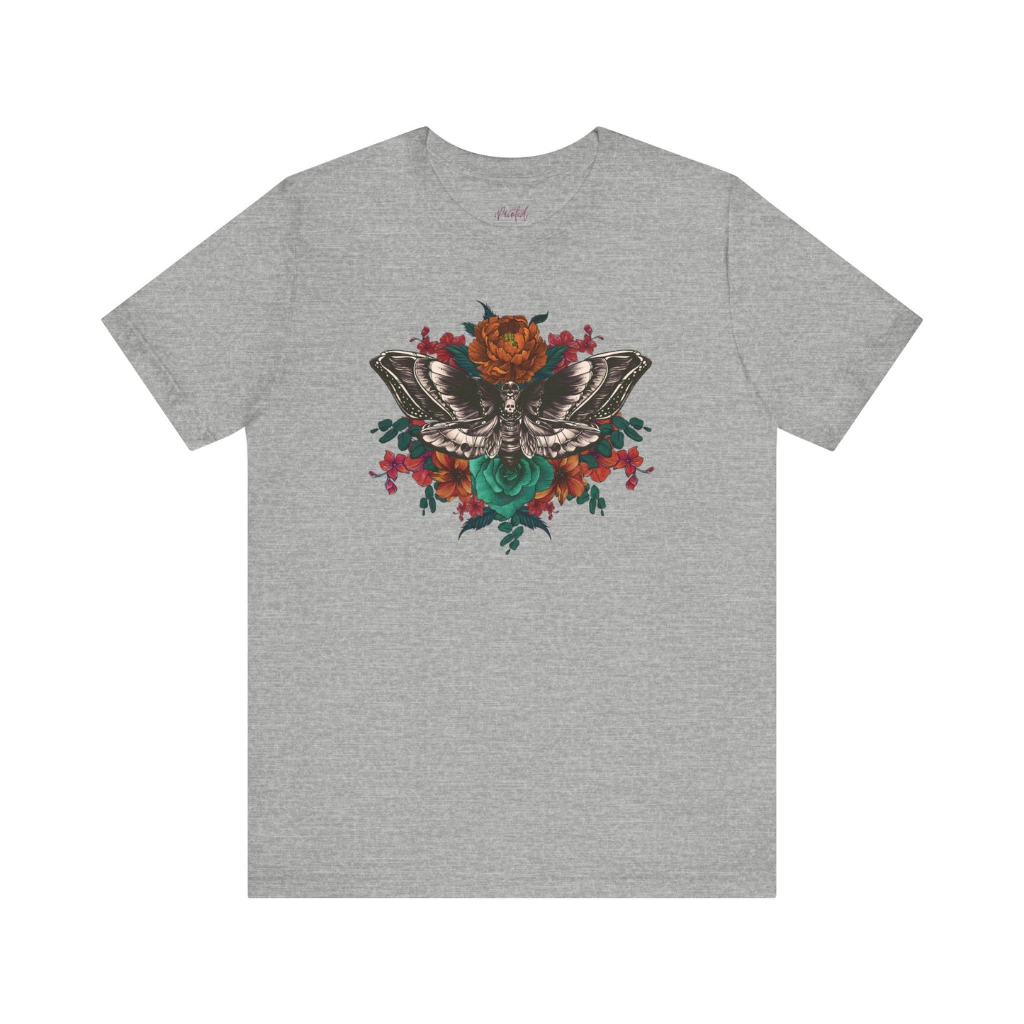 Tattoo Style Deaths Head Moth Floral Tshirt