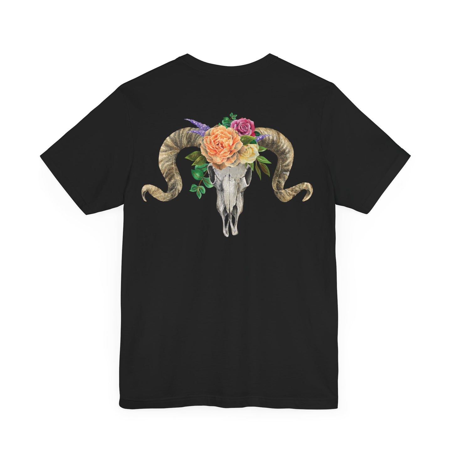 Ram Skull Back Unisex Tee, Peach Flowers