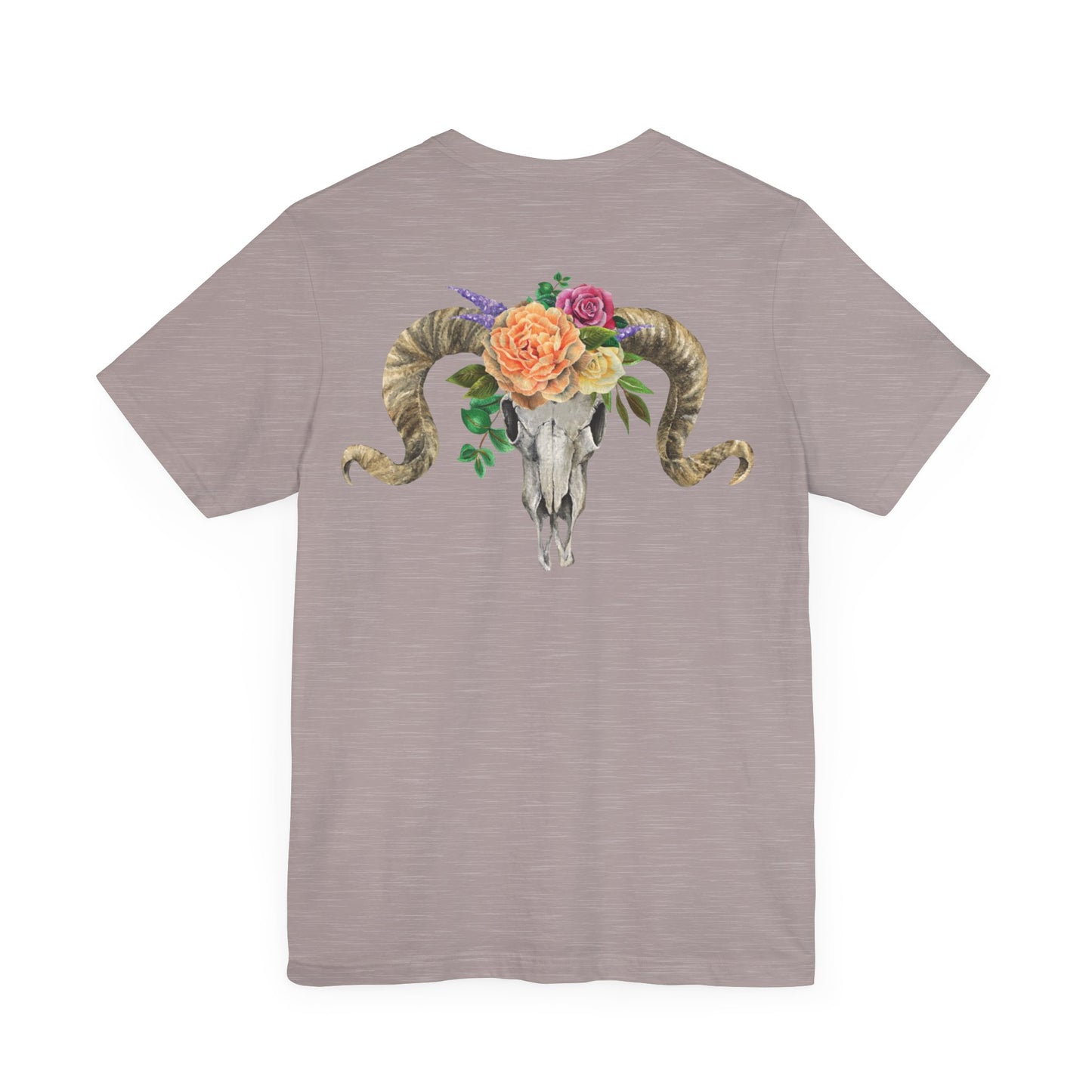 Ram Skull Back Unisex Tee, Peach Flowers