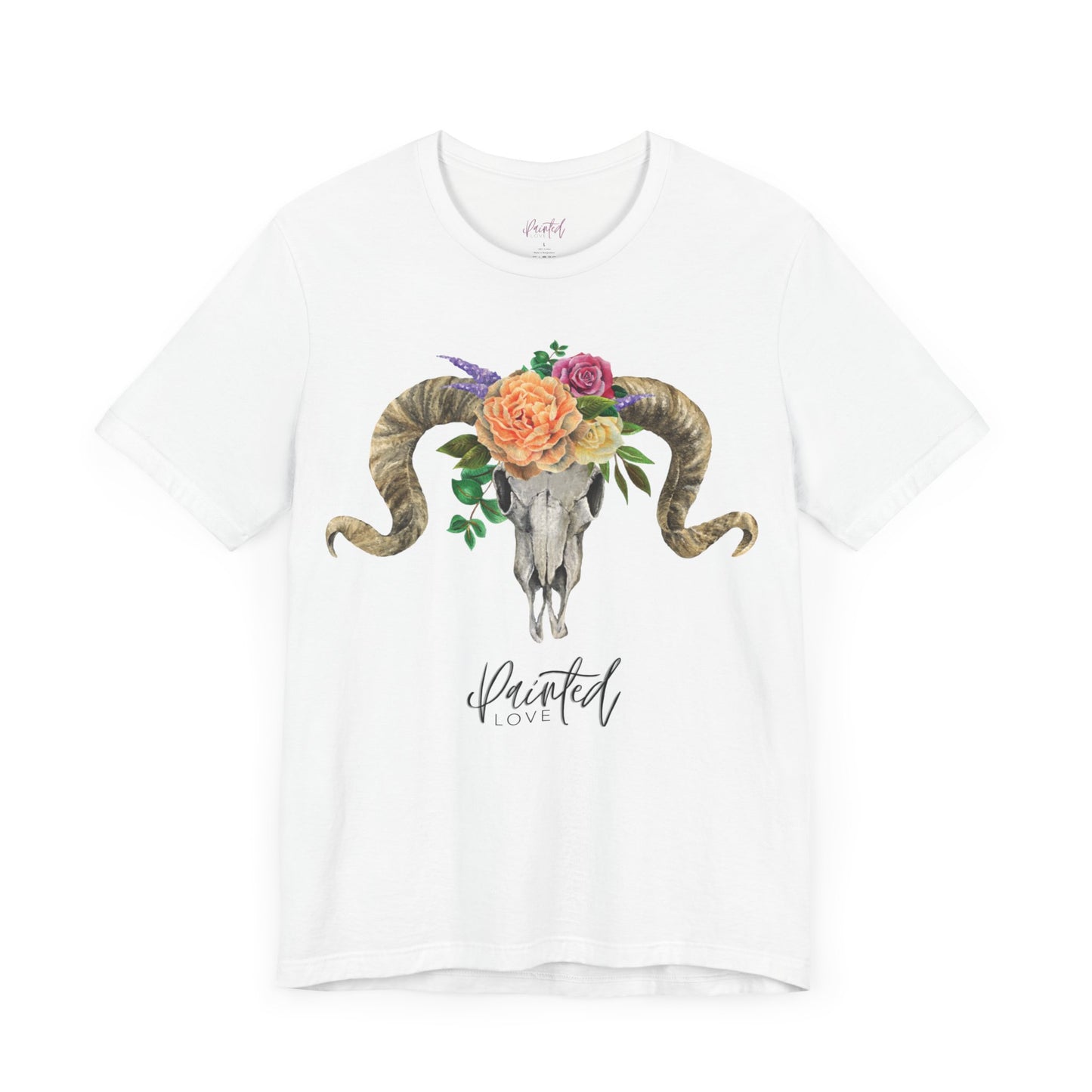 Ram Skull and flowers Unisex Tee, Peach Flowers