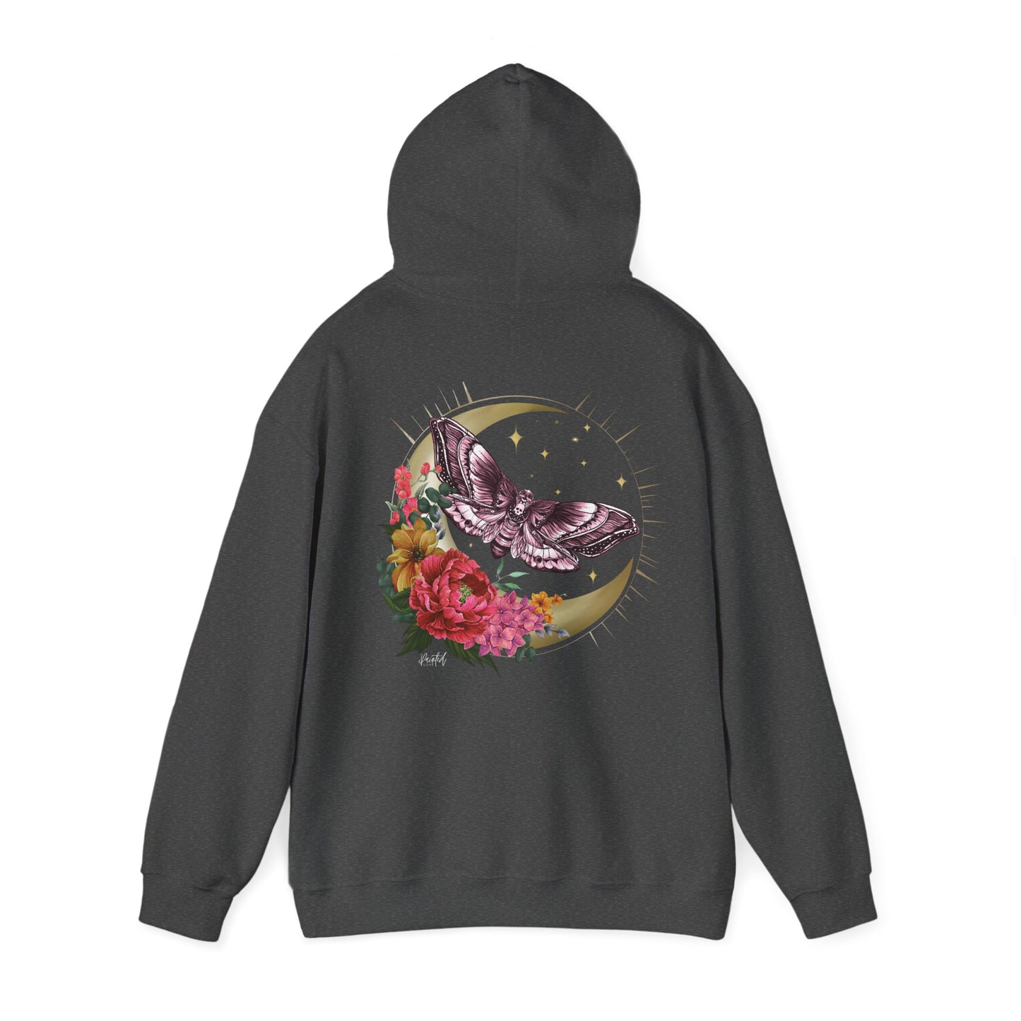 Painted Love Customs Hoodie, Celestial Moth and Flowers