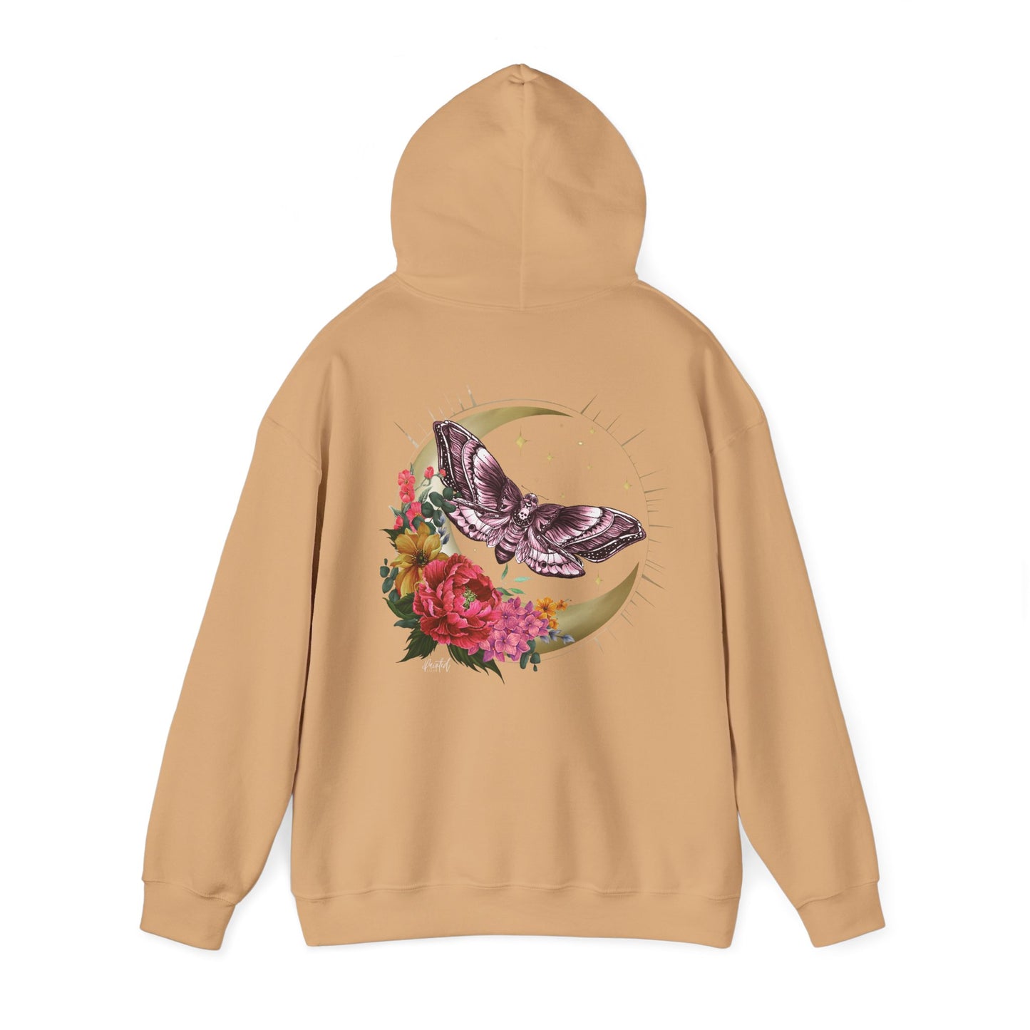 Painted Love Customs Hoodie, Celestial Moth and Flowers