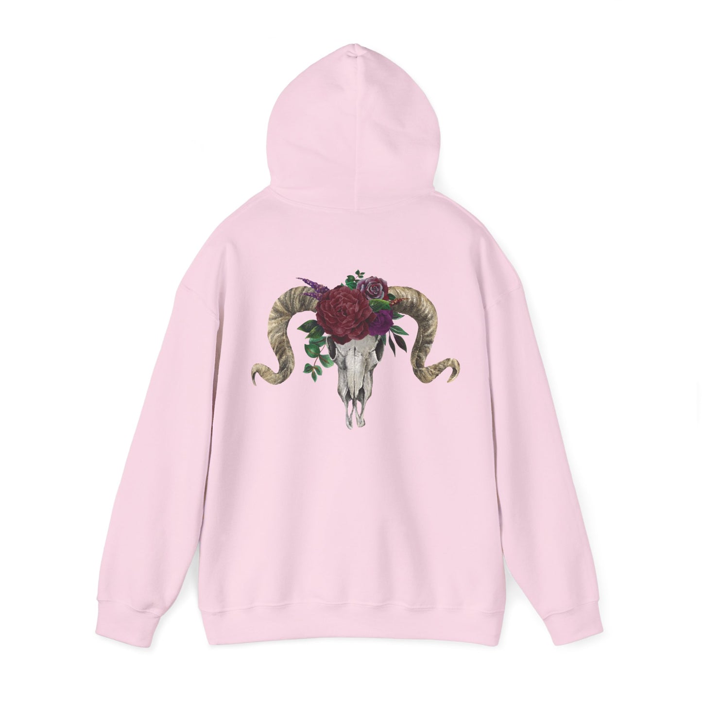 Ram Skull Back Hoodie, Burgundy Flowers