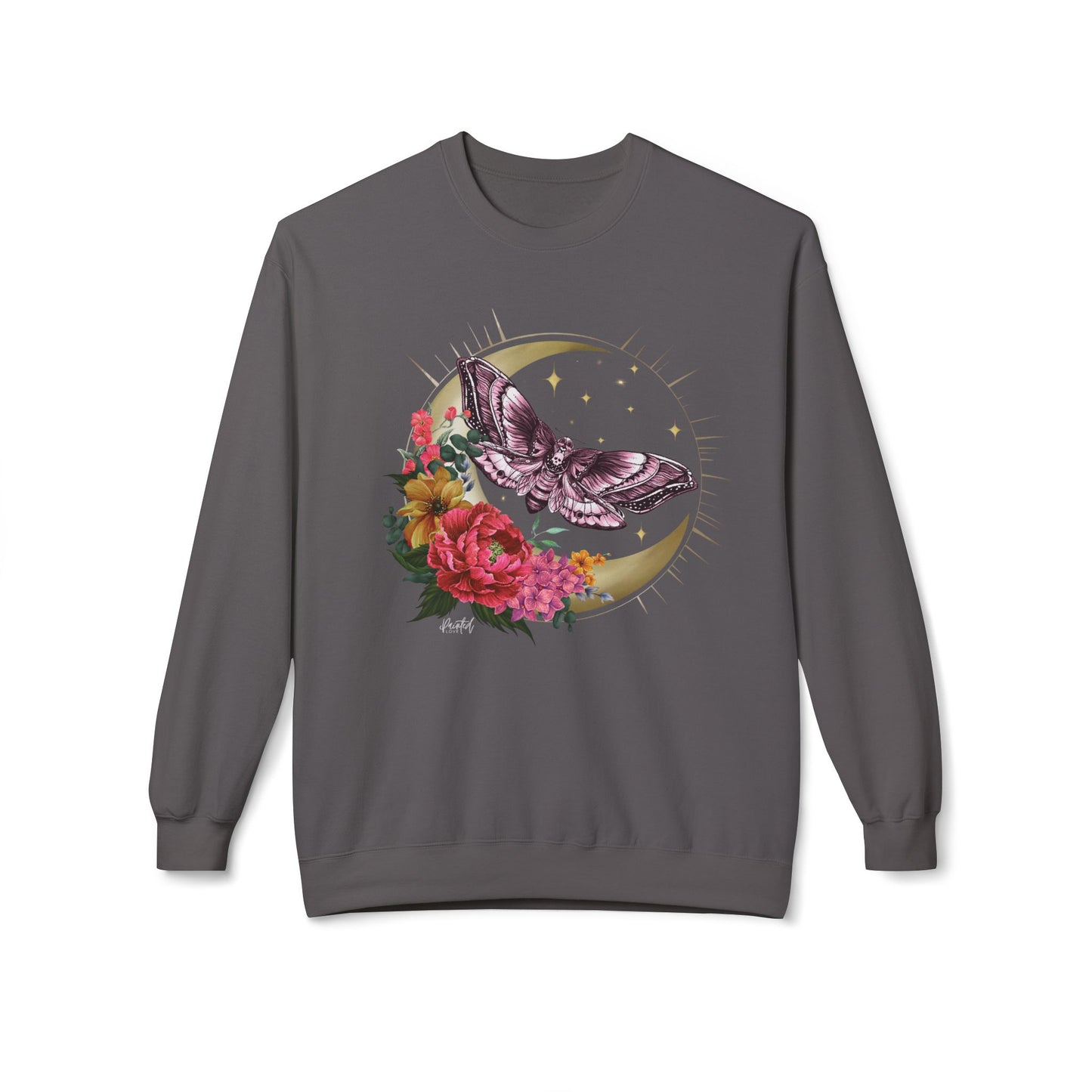 Witchy Vibes Celestial Moth and Flowers Sweatshirt - Painted Love Customs