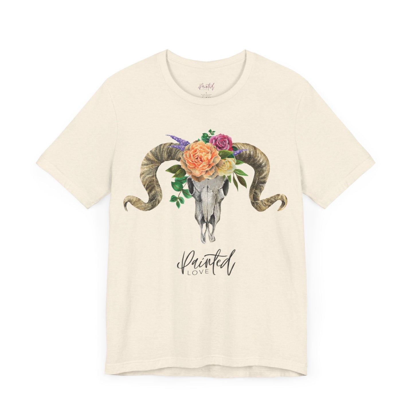 Ram Skull and flowers Unisex Tee, Peach Flowers