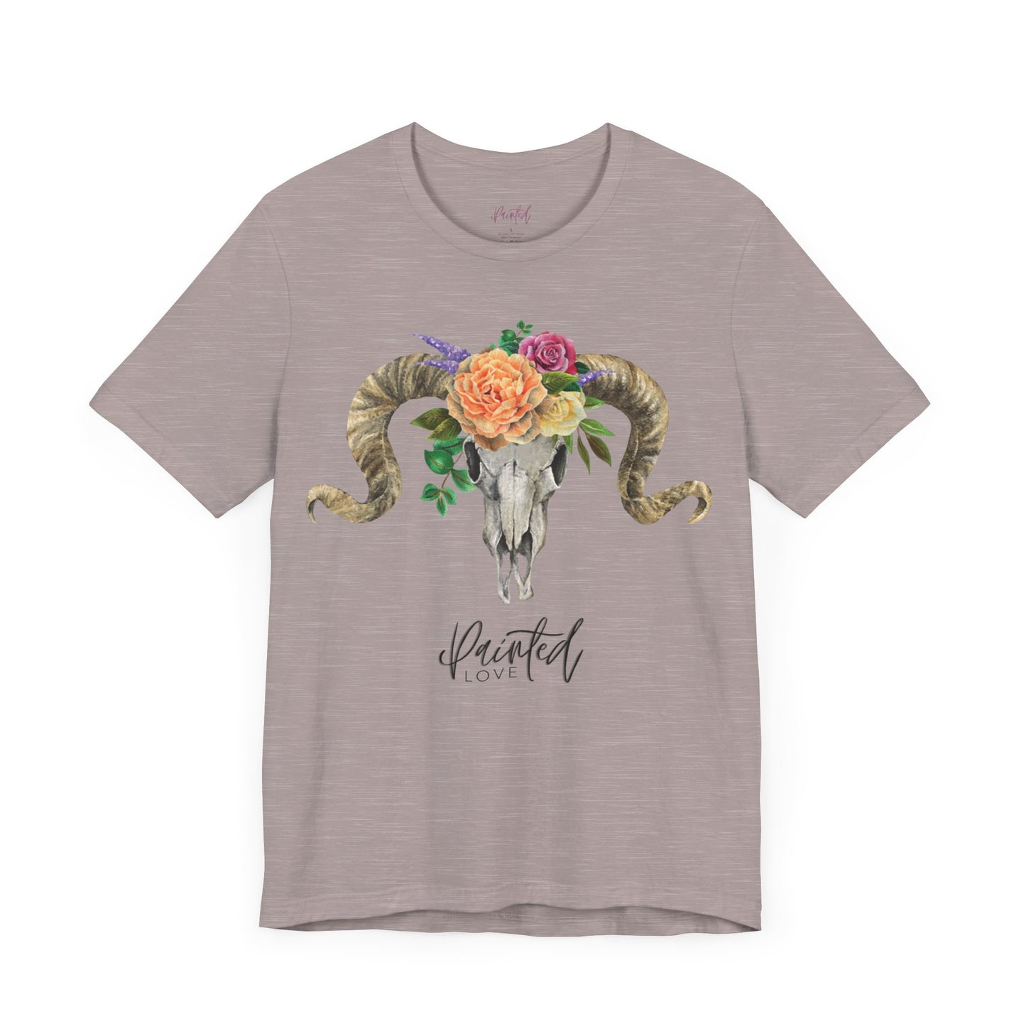 Ram Skull and flowers Unisex Tee, Peach Flowers