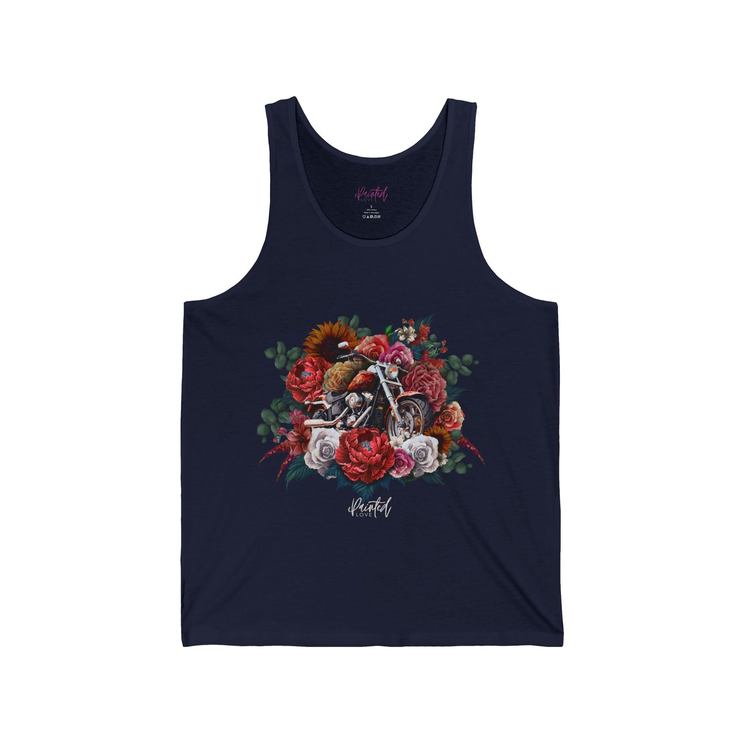 Tank Top with Motorcycle and Flowers Design