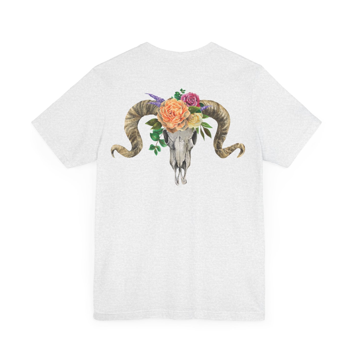 Ram Skull Back Unisex Tee, Peach Flowers