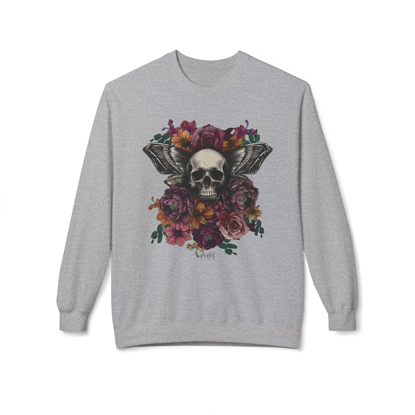 Skull Moth Wings Tattoo Flowers Sweatshirt - Painted Love Customs