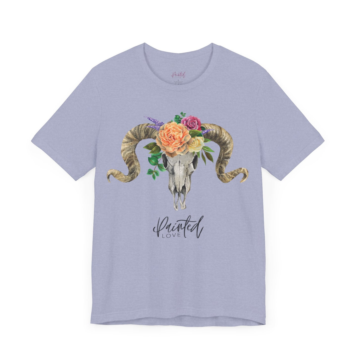 Ram Skull and flowers Unisex Tee, Peach Flowers