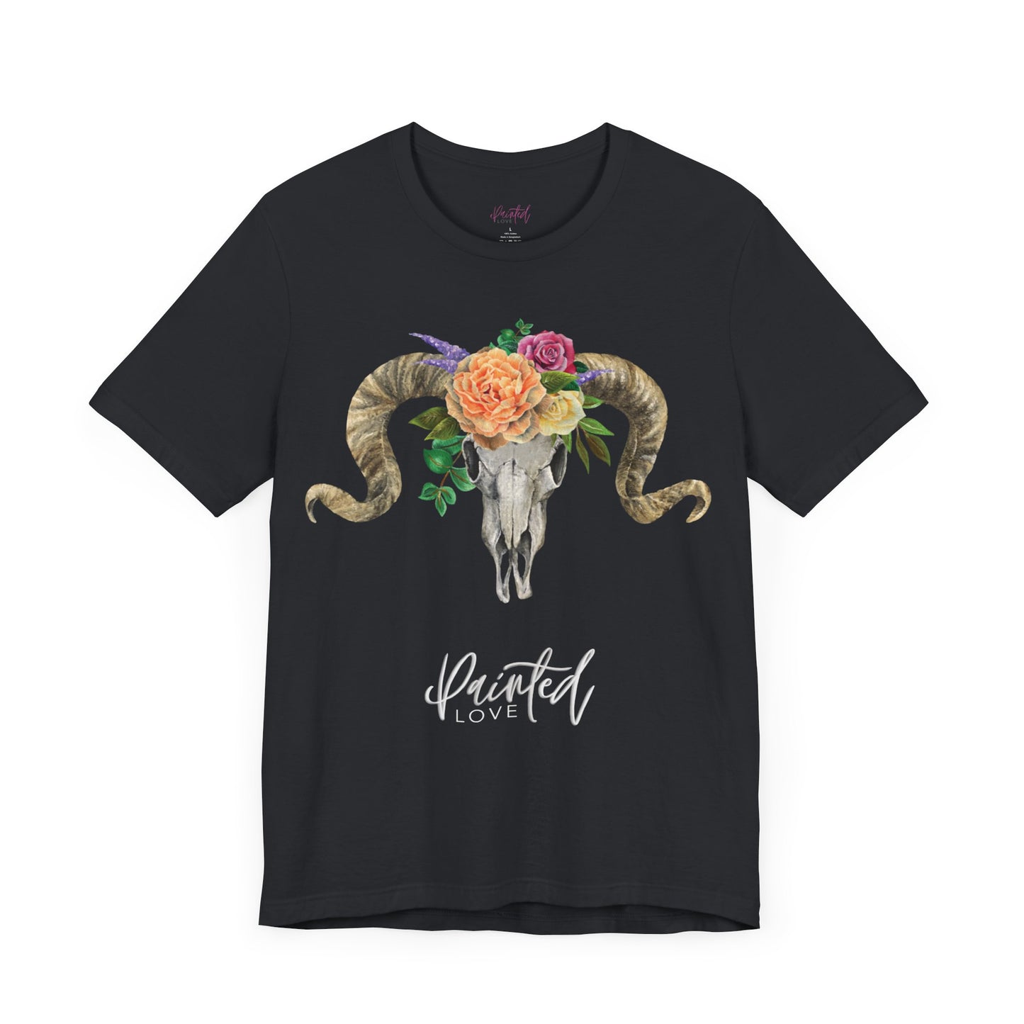 Ram Skull and flowers Unisex Tee, Peach Flowers