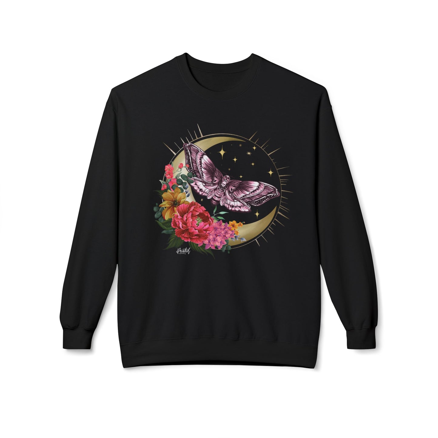 Witchy Vibes Celestial Moth and Flowers Sweatshirt - Painted Love Customs