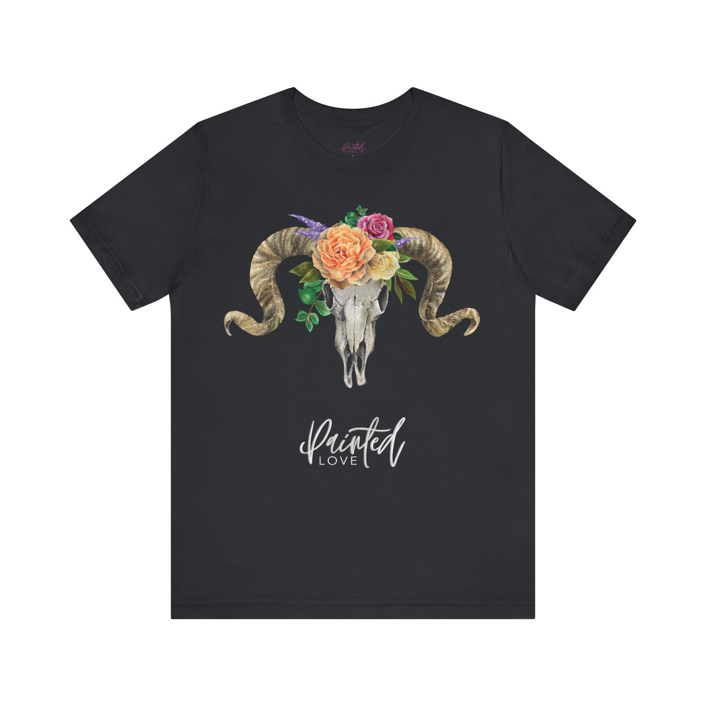 Ram Skull and flowers Unisex Tee, Peach Flowers