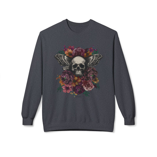 Skull Moth Wings Tattoo Flowers Sweatshirt - Painted Love Customs