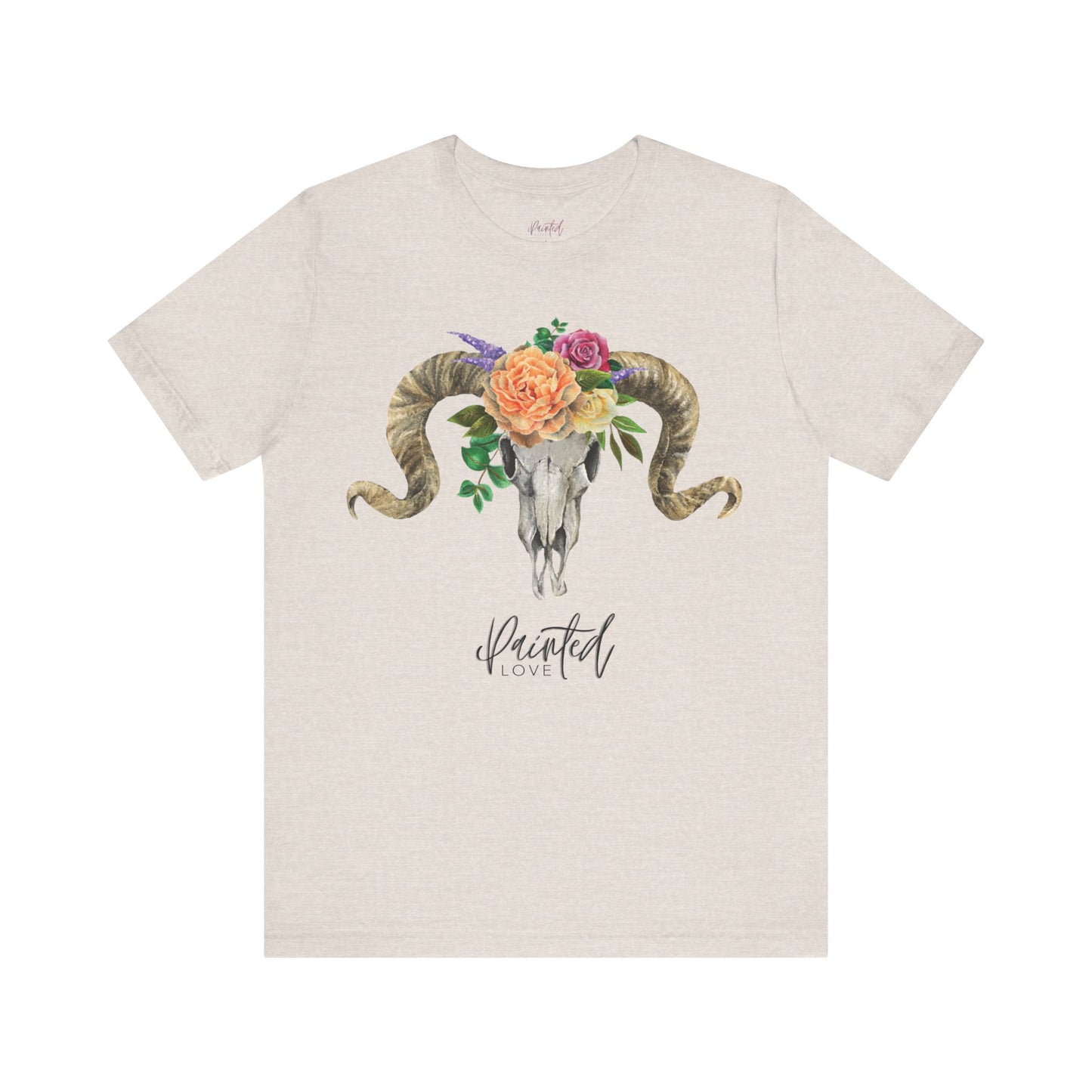 Ram Skull and flowers Unisex Tee, Peach Flowers