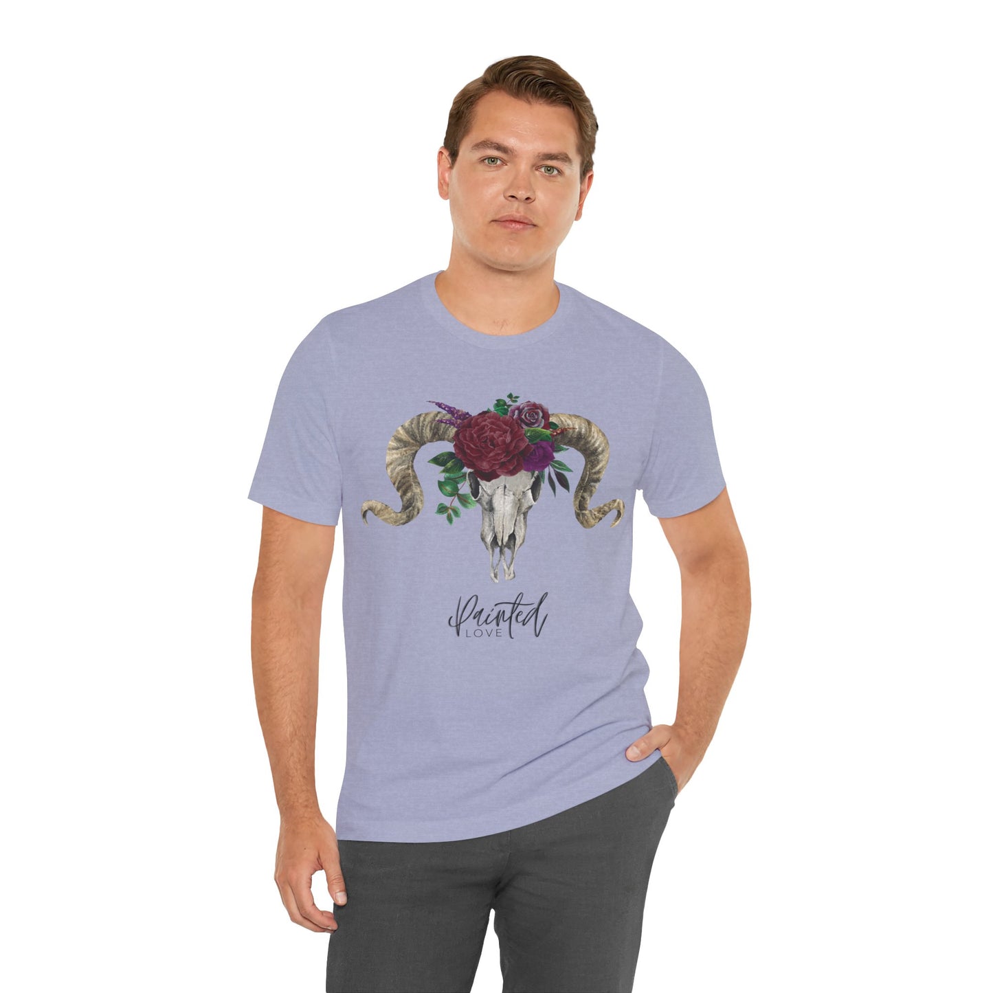 Ram Skull and flowers Unisex Tee, Burgundy Flowers