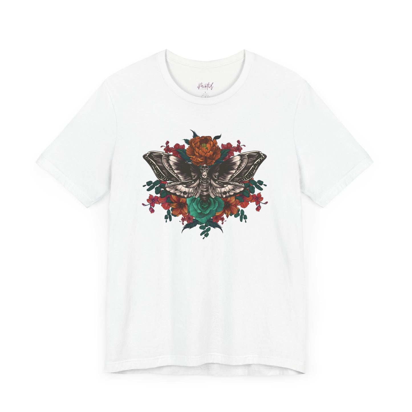 Tattoo Style Deaths Head Moth Floral Tshirt