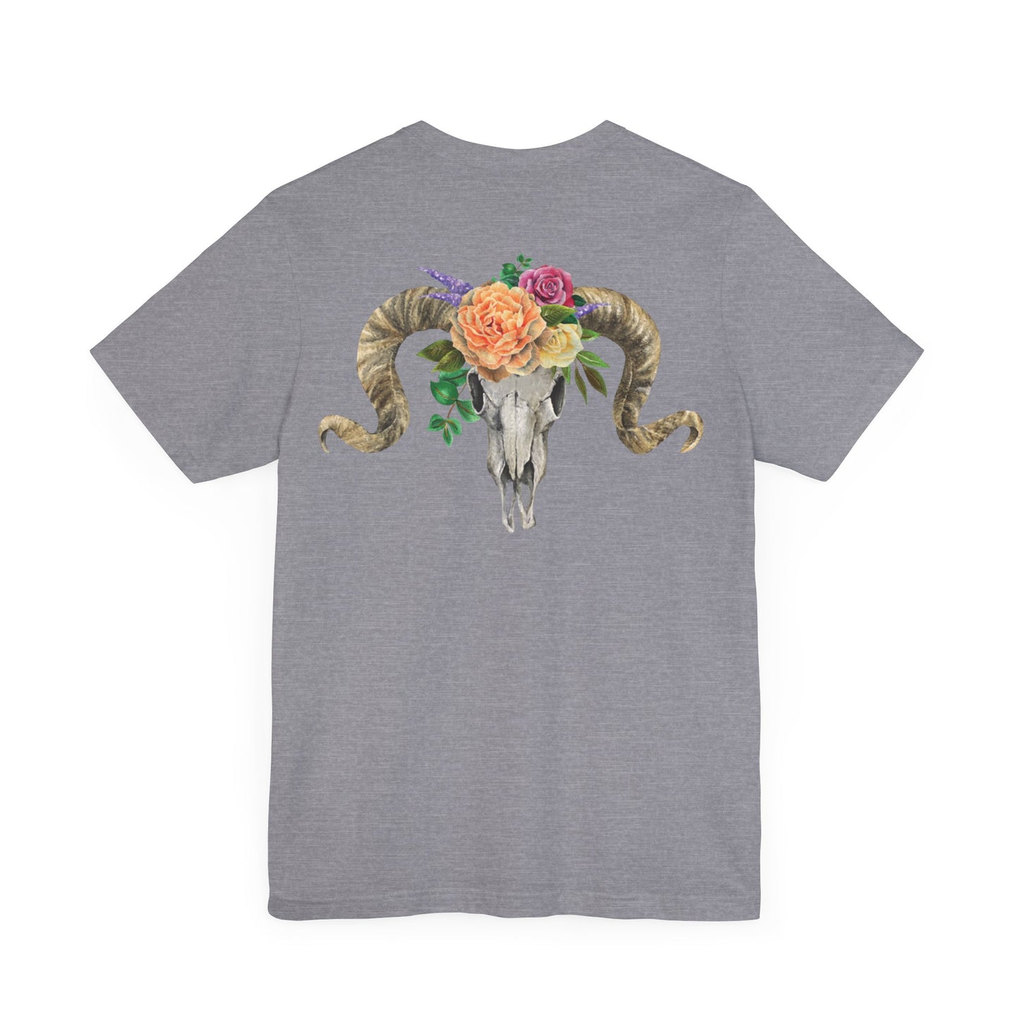 Ram Skull Back Unisex Tee, Peach Flowers