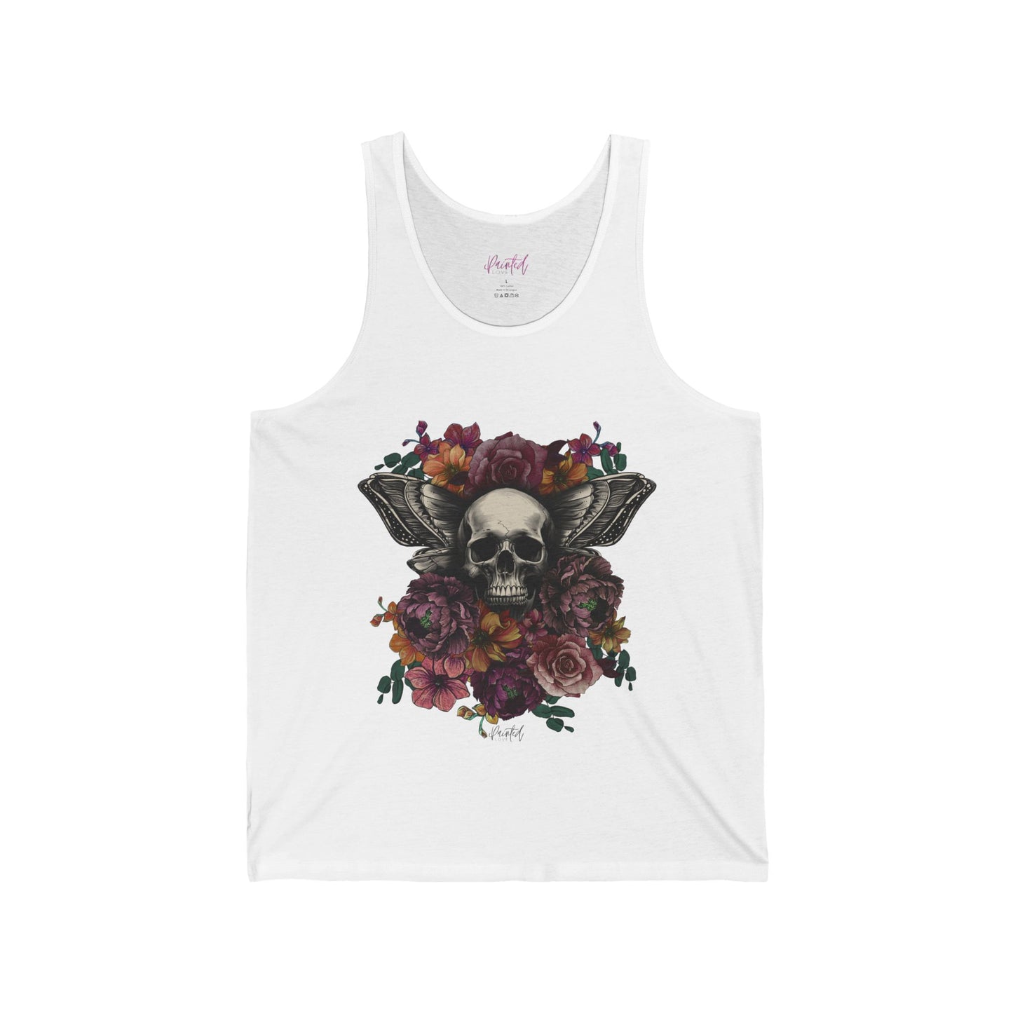 Tank Top with Tattoo Style Skull and Flowers Design