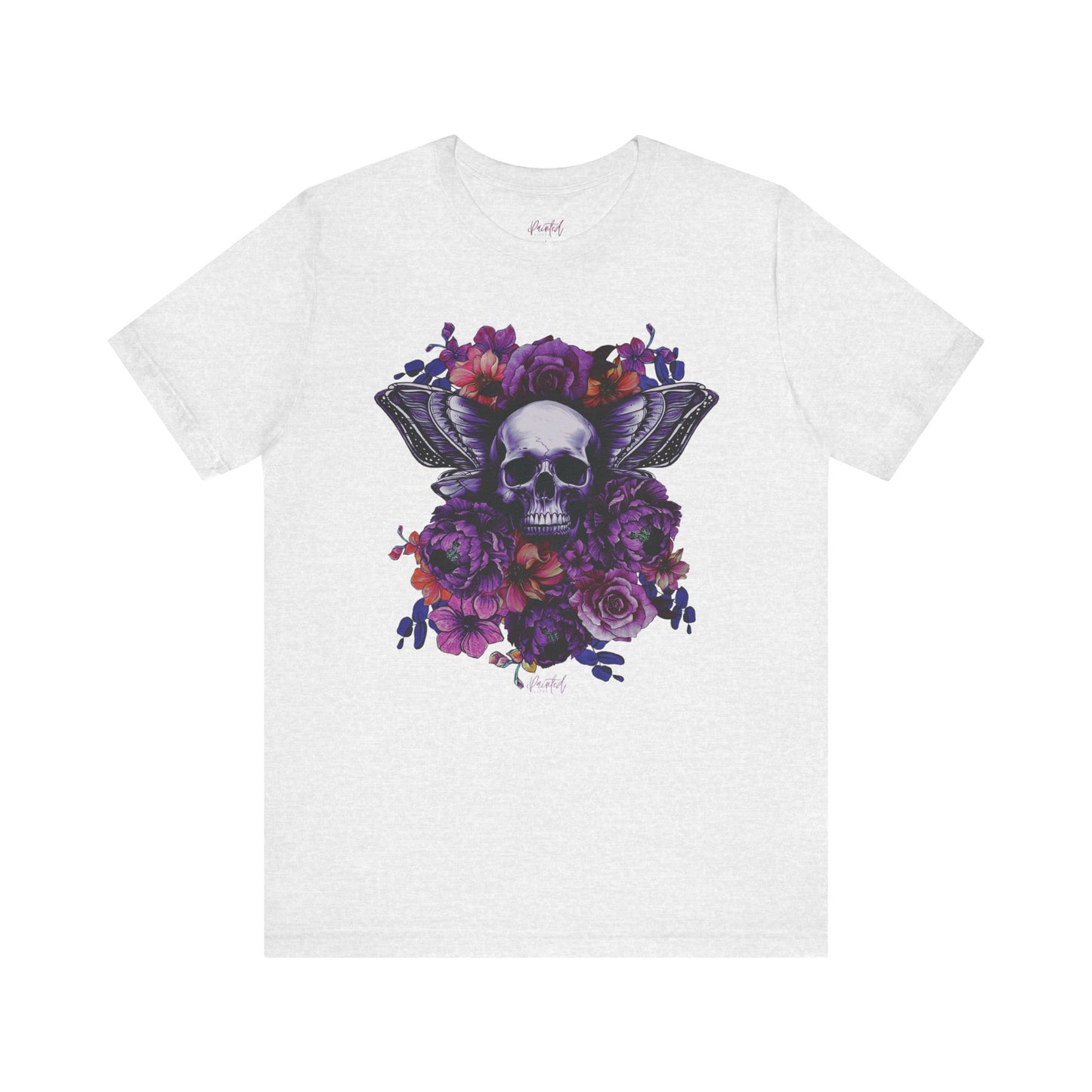 Floral Skull Tattoo Style Tee, Neon flowers