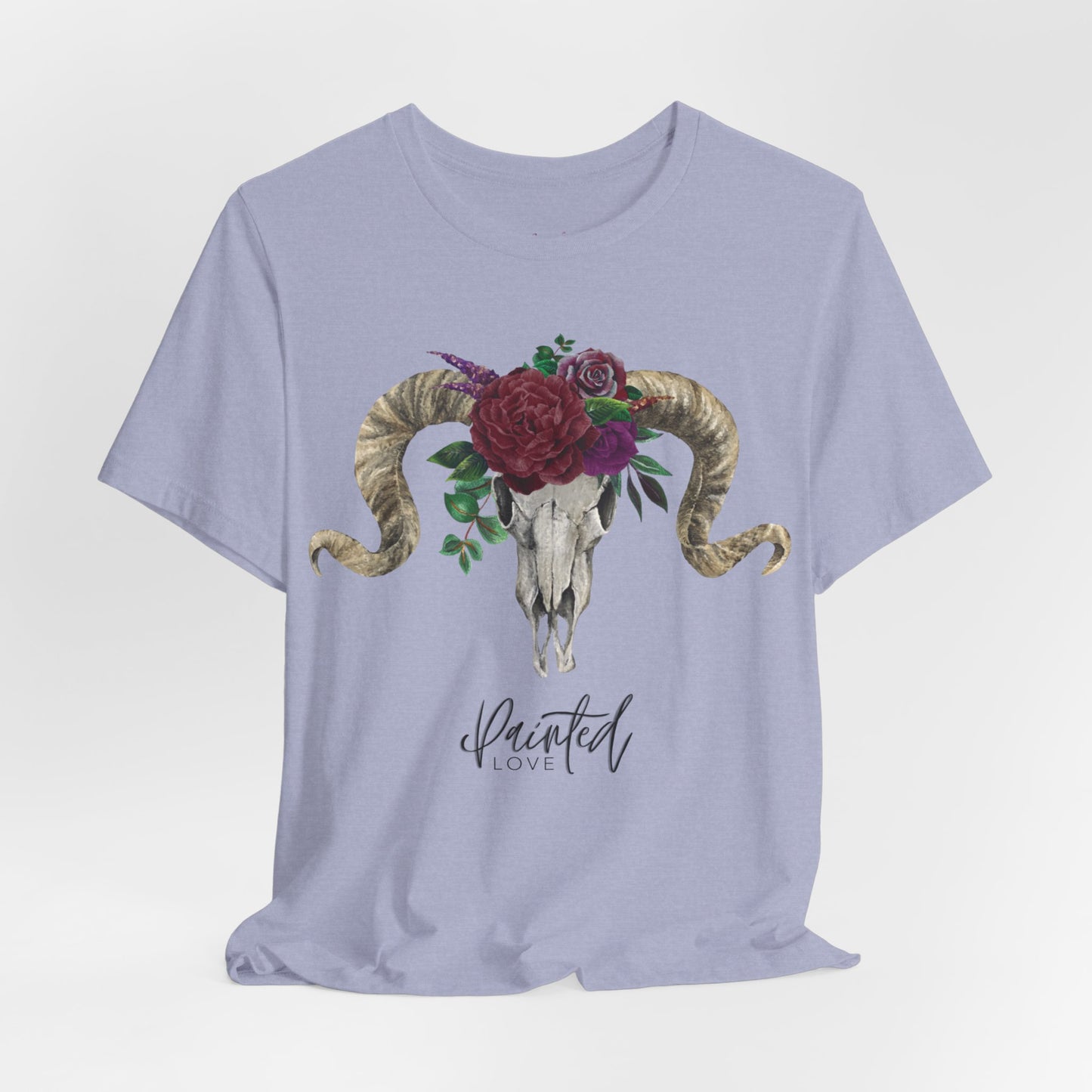 Ram Skull and flowers Unisex Tee, Burgundy Flowers