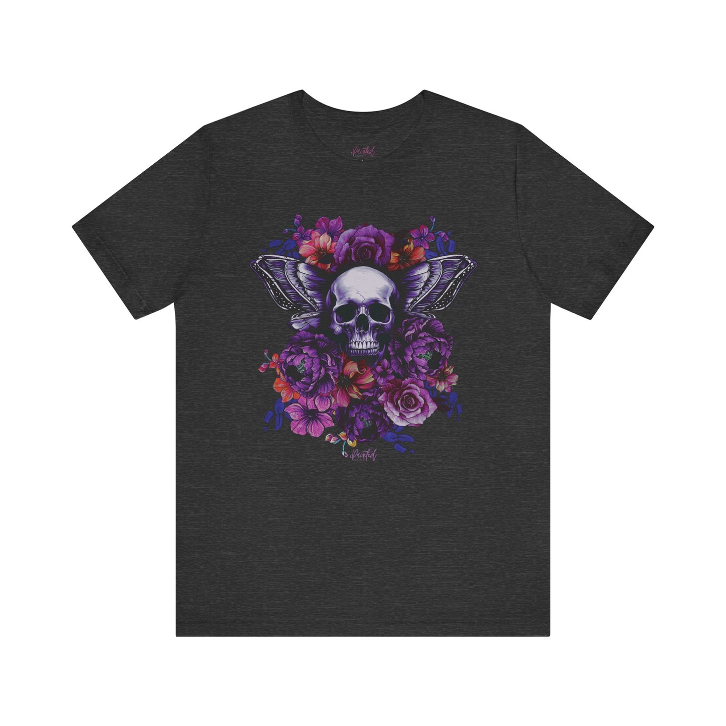 Floral Skull Tattoo Style Tee, Neon flowers