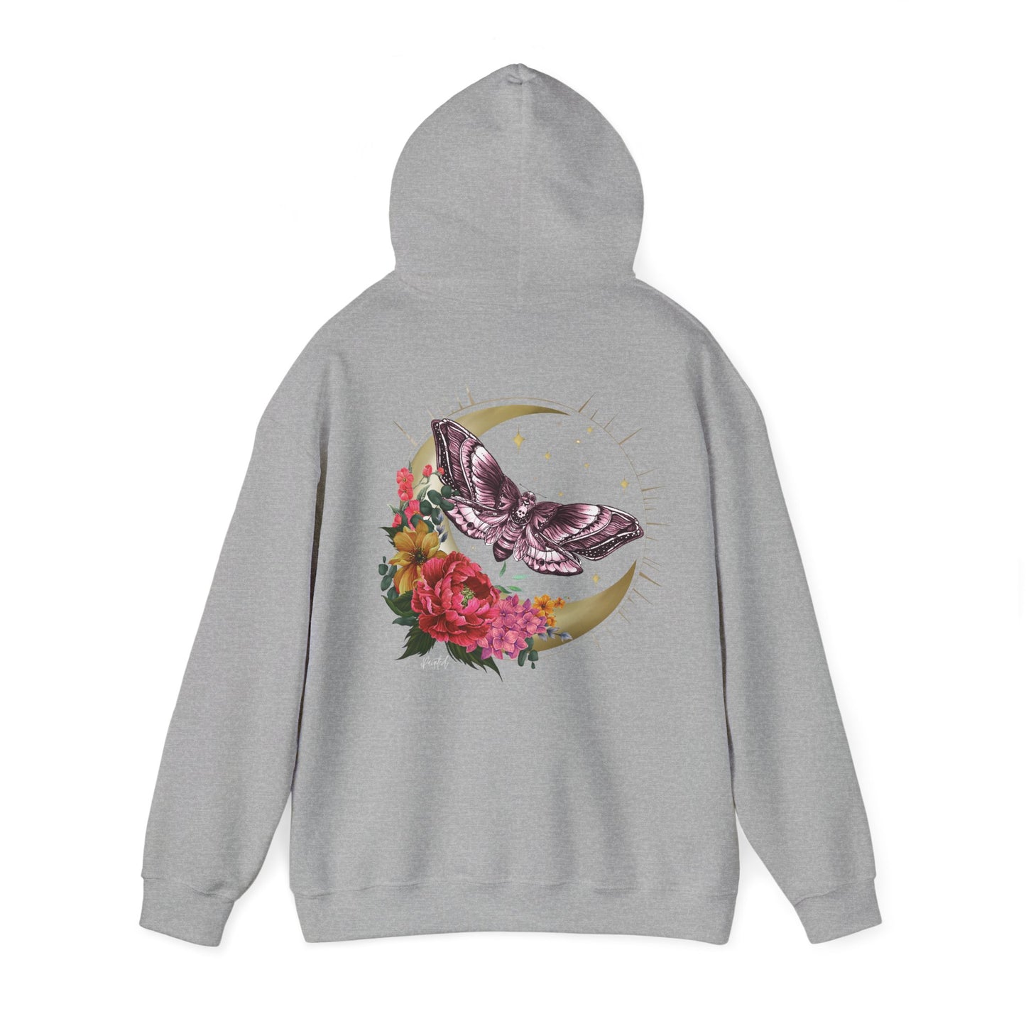 Painted Love Customs Hoodie, Celestial Moth and Flowers