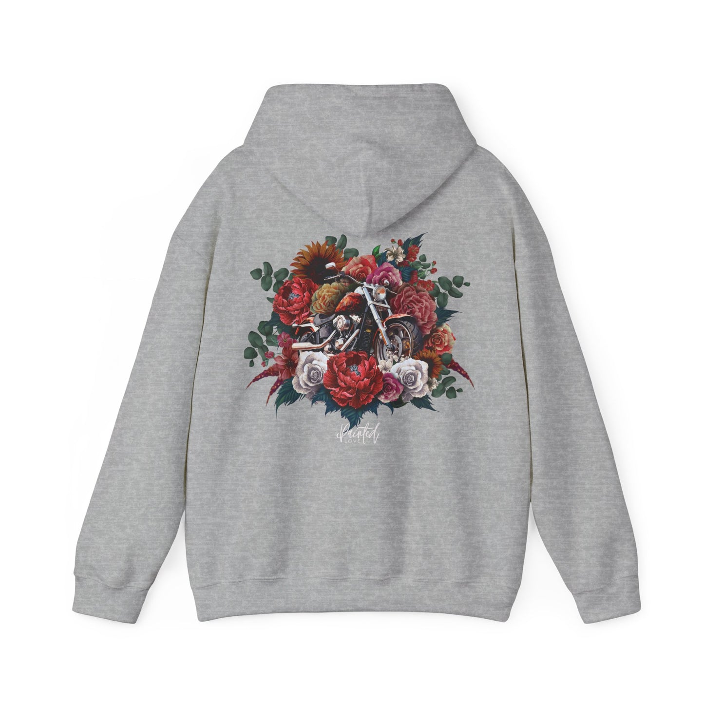 Painted Love Customs Hoodie, Motorcycle and Flowers