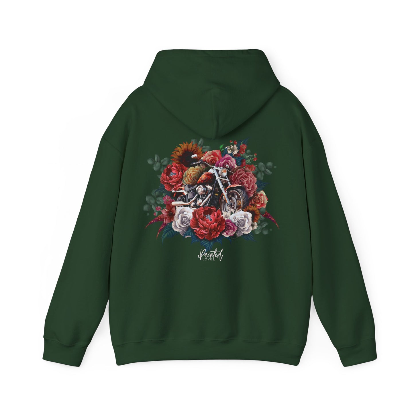 Painted Love Customs Hoodie, Motorcycle and Flowers