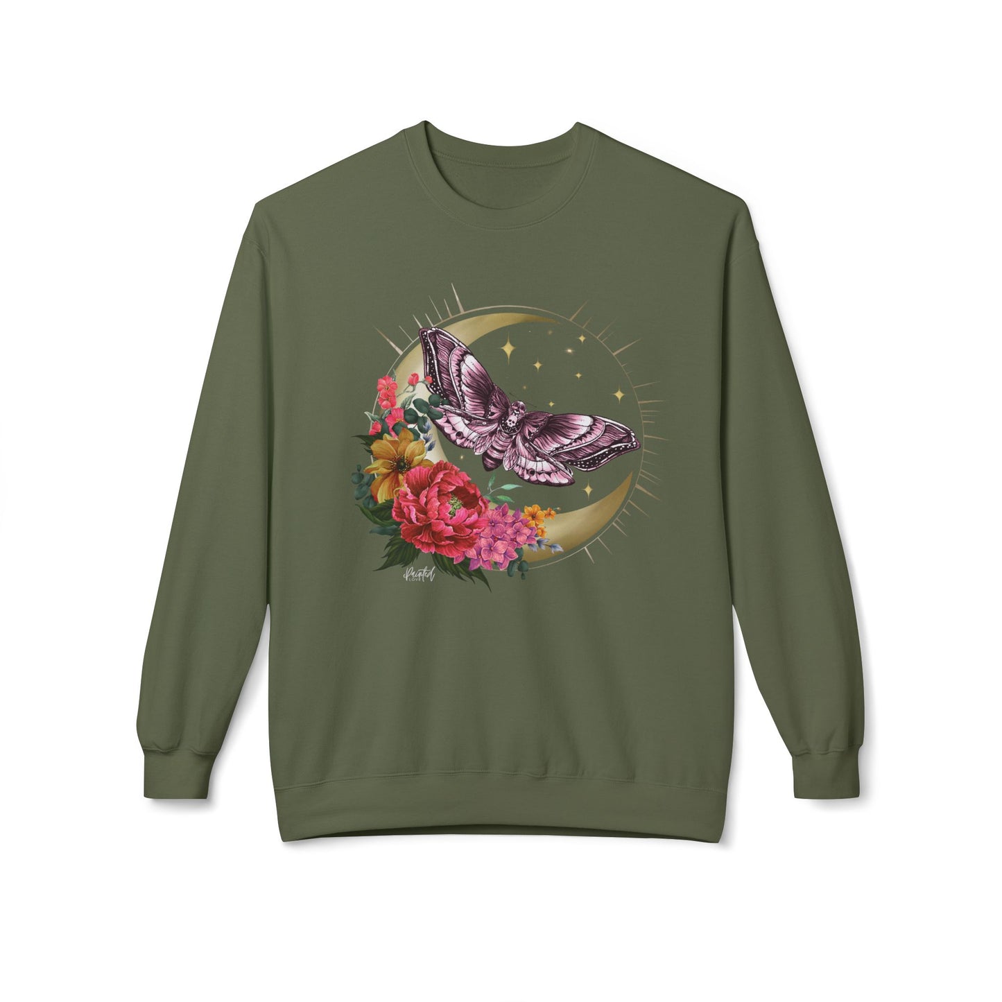 Witchy Vibes Celestial Moth and Flowers Sweatshirt - Painted Love Customs