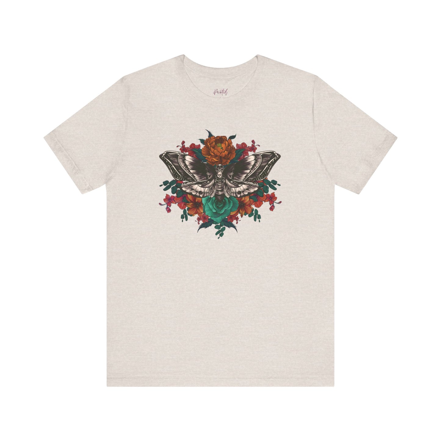 Tattoo Style Deaths Head Moth Floral Tshirt