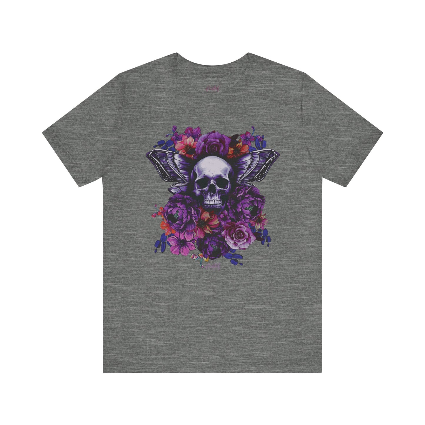 Floral Skull Tattoo Style Tee, Neon flowers